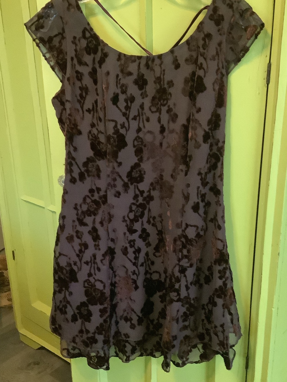 CDC Purple Mini Dress with Black Floral Velvet Overlay